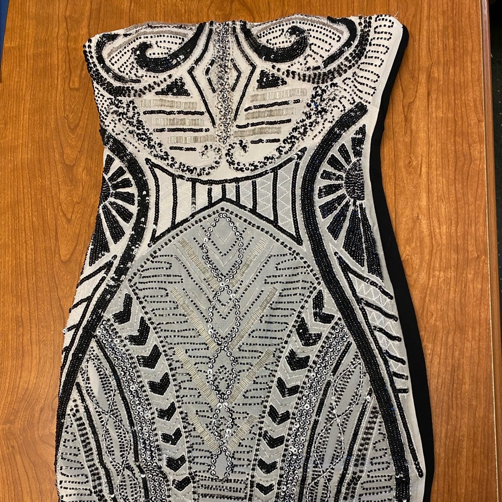 Bebe, Beaded Strapless mini Dress, Size Small, 24” in Length